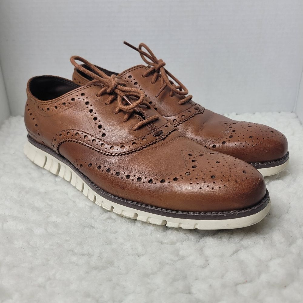 Cole Haan Zerogrand MenโsโSize 8.5 Brown Leather Wingtip Oxford Shoes C14493